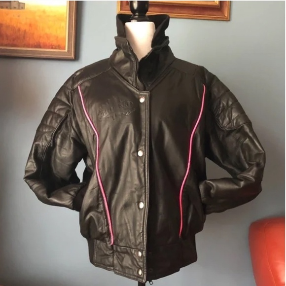 Vintage Choko black and pink real leather moto bomber jacket made in Canada EUC - Picture 16 of 16